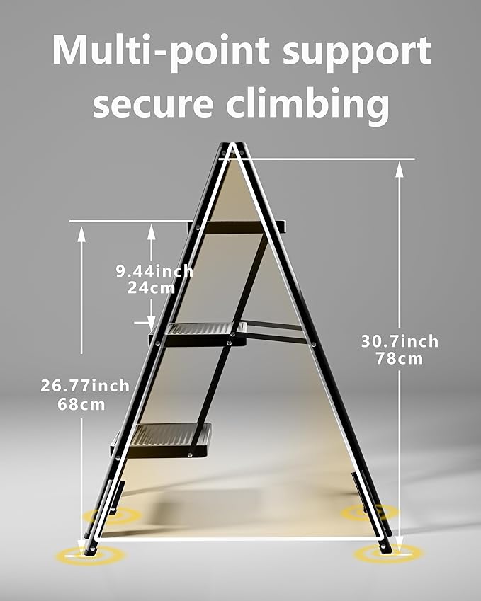 Step Ladder 3 Step Folding, Sturdy 330 Lbs Small Step Stool for Adults, Closet Step Stool Ladder with Anti-Slip Wide Pedals, Portable Folding Ladder for Home Kitchen Office