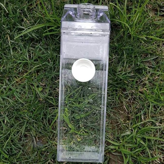Jinberry 500ml/17Oz Cute Clear Milk Carton Water Bottle Portable Drinkware for Outdoor Climbing Tour or Camping