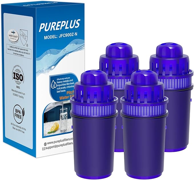 PUREPLUS JFC900Z Pitcher Water Filter Replacement for Pur PPF900Z, PPF951K, PPT700W, CR-1100C, DS-1800Z, CR-6000C, PPT711W, PPT711, PPT710W, PPT111W, PPT111R Pitchers and Dispensers, 4PACK