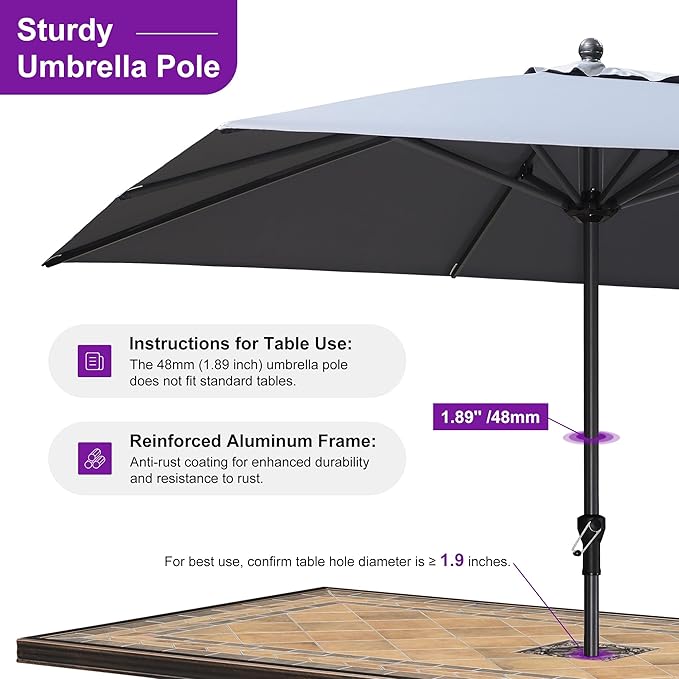 PURPLE LEAF 10' x 10' Square Patio Umbrella Outdoor Table Umbrella Aluminum Frame Market Umbrella Sun Umbrella with 8 Sturdy Ribs for Garden Deck Lawn & Pool Light Gray