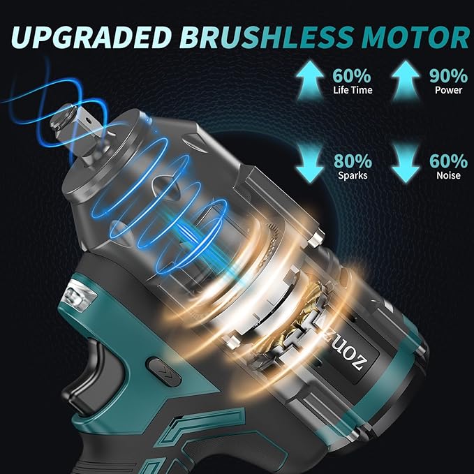 Cordless Impact Wrench 1/2 For Makita 18V Battery,1500Nm/1106FT-LBS Brushless Impact Driver,4-Speed Impact Drill Gun Tool 2100 RPM High Torque With 5 Sockets for Automotive/Motorcycle Repair, DIY