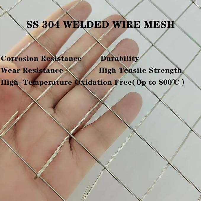 Stainless Steel Hardware Cloth Size:19Gauge 1inch 16inchx8Feet 304 Stainless Steel Welded Wire Mesh Supports Poultry Netting Cage Fence,Keep The Animals Out, Protecting New Plants