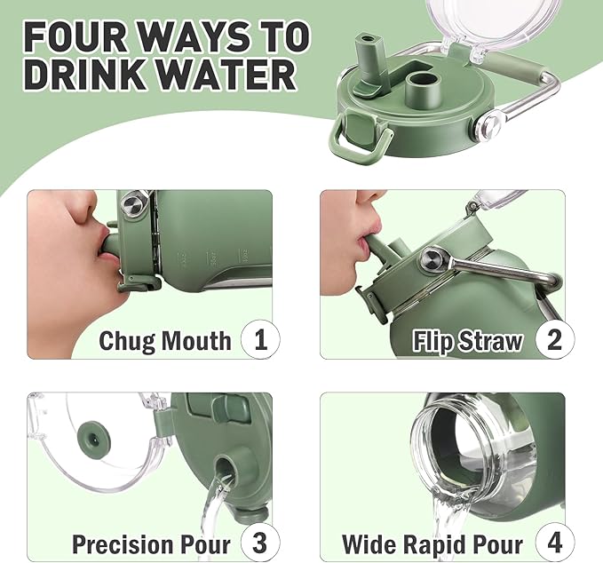 84oz Glass Water Bottle with Stainless Steel Handle,2.5L Gallon Water Bottle With 2-IN-1 Straw Lid, Silicone Sleeve and Motivational Capacity Marker, Wide Mouth Water Jug For Gym, Workout, Olive