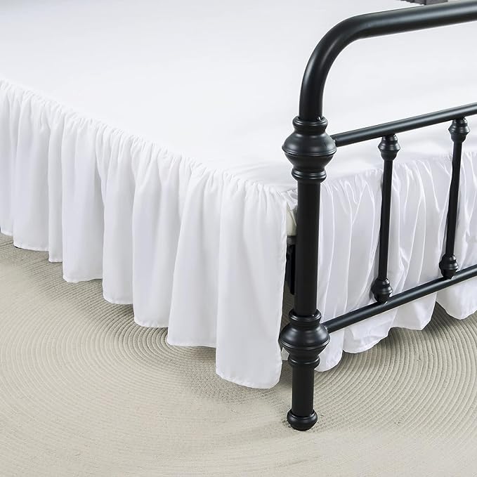 Bed Skirt, Bed Skirt Cal King Size Ruffled Bed Skirt with Split Corners, 12 Inch Drop Dust Ruffle Bed Skirt with Platform, White, Cal King-12 Drop