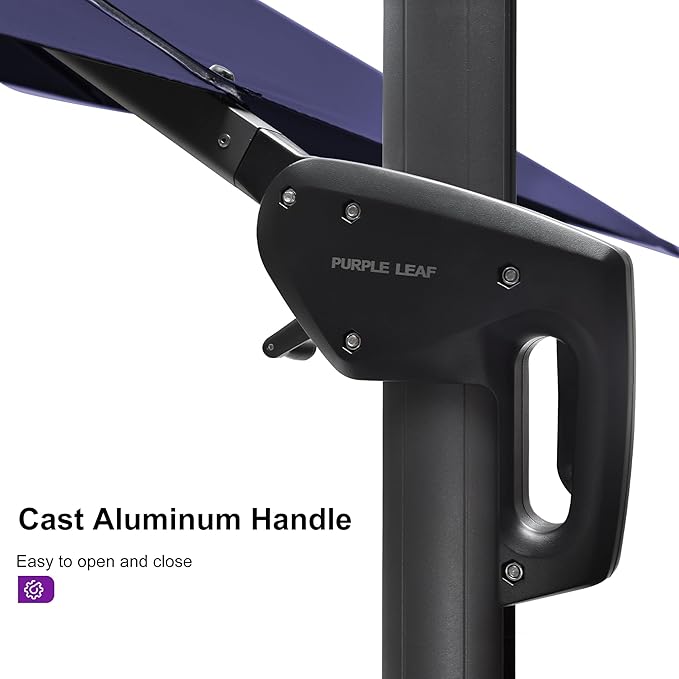PURPLE LEAF 11.5' X 11.5' Telescopic Patio Umbrella Outdoor Cantilever Umbrella Square Up Down Lifting Offset Umbrella with 360-degree Rotation for Garden Deck Pool Patio Navy