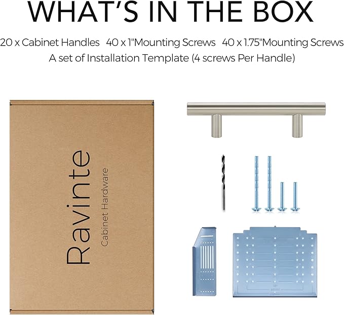 Ravinte 20 Pack | 5'' Cabinet Pulls Brushed Nickel Stainless Steel Kitchen Drawer Pulls Cabinet Handles 5”Length, 3” Hole Center with Mounting Template