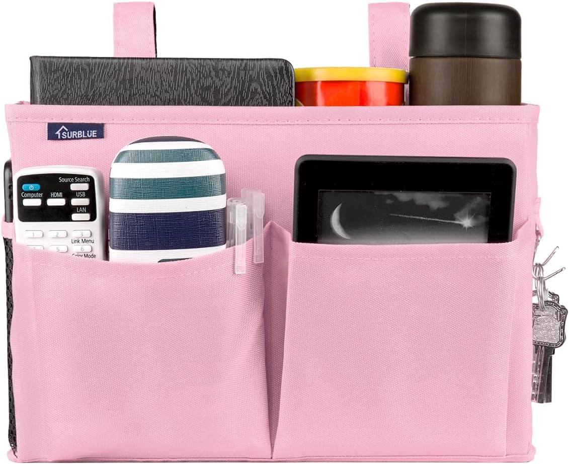 Surblue Caddy Hanging Organizer Bedside Storage Bag for Bunk and Hospital Beds, Pink, Small