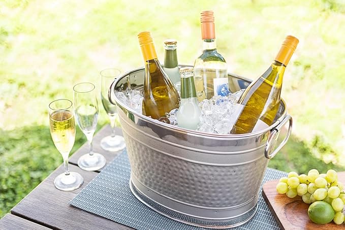 Insulated Beverage Tub for Parties Stainless Steel Drink Tub Cooler Ice Bucket for Hosting Parties Drink Bucket with Handles Wine Bucket Single Wall Ice Bucket