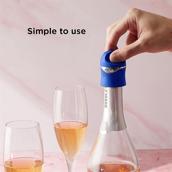 Rabbit Champagne and Wine Sealer | Stainless Steel Wine Bottle Preserver | Reusable Beverage Stopper | Wine Saver Accessory Gift | Fits Standard Wine Bottles | 2.36 in x 1.77 in (Blue)