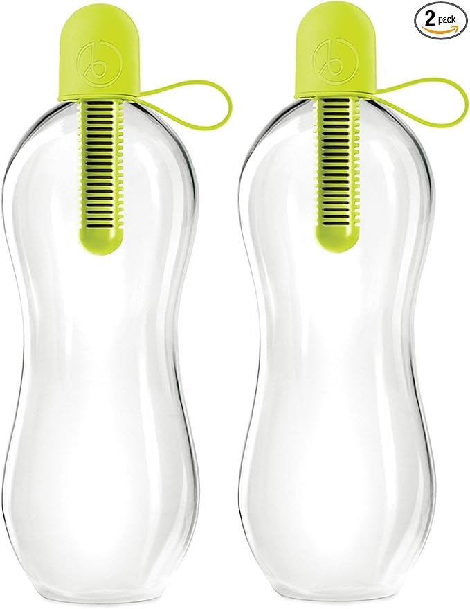Bobble Classic Water Bottle, Filtered Water, BPA-Free Reusable Bottle, Soft Touch Carry Cap with Replaceable Carbon Filter for Sustainable Water and Hydration 34 oz, 2 Pack (Lime)