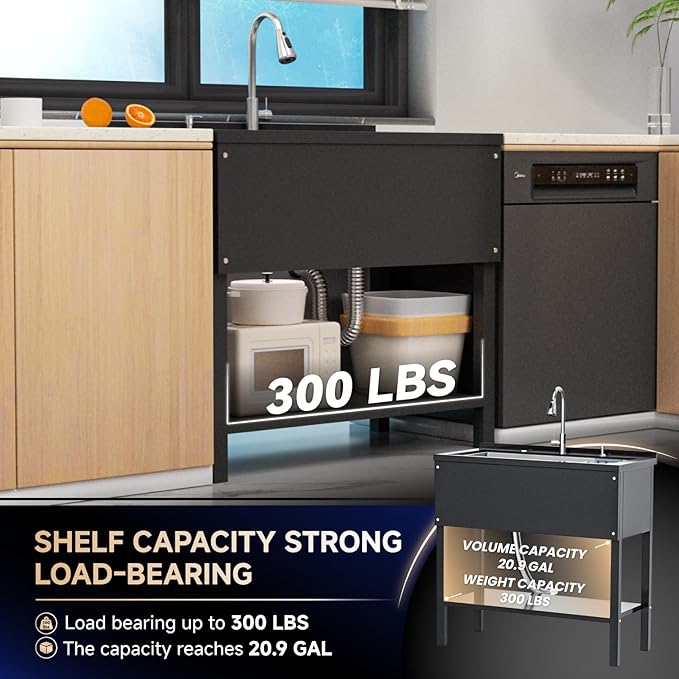 36" Stainless Steel Utility Sink, Freestanding Kitchen Sink with Faucet, Hoses and Drain Basket, Commercial Sinks for Garage, Kitchen, Bathroom, Laundry Room