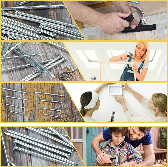 KURUI 700PCs Small Nails for Hanging Pictures & 8oz Small Hammer, Mini Hammer for Hanging Wall Decor, 280 Roofing/Wall Nails & 280 Finishing Nail, Picture Hangers Assortment Kit