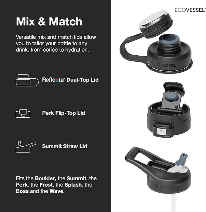 EcoVessel Summit, Insulated Stainless Steel Water Bottle with Straw and Handle Flip Top Lid and Silicone Bottle Bumper – 24 ounces (Winter Storm)