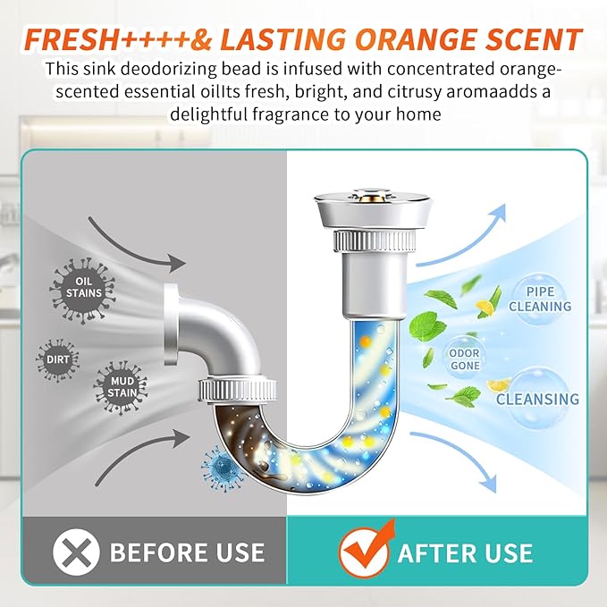 50 Count Garbage Disposal Cleaner and Deodorizer – Sink Odor Eliminator, New Powerful XL Sink Drain Freshener Pods | Dissolves Grease, Eliminates Odors, Orange Zest Scent (Orange)