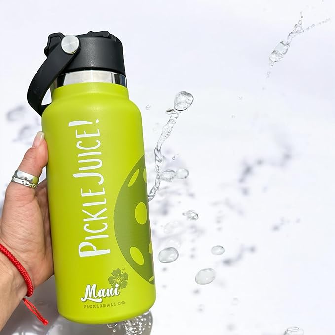 Maui Pickleball Co.™ Pickleball Water Bottle 32oz Pickleball Gifts Insulated Stainless Steel Water Bottle Funny Water Bottle PickleBall Accessories Sip/Straw Lid Pickleball Bottle Viral TikTok Bottle