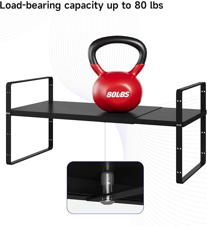 Expandable Cabinet Shelf Organizer, Stackable Kitchen Pantry Counter Storage, Adjustable Cupboard Stand Rack Risers Spice Organization Heavy Duty Black Small 3 Pack