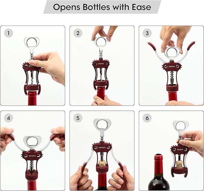 Wine Opener, Zinc Alloy Premium Wing Corkscrew Wine Bottle Opener with Multifunctional Bottles Opener, Sharp Corkscrew with Ergonomic Non-slip Wing Handle, Upgrade Purple
