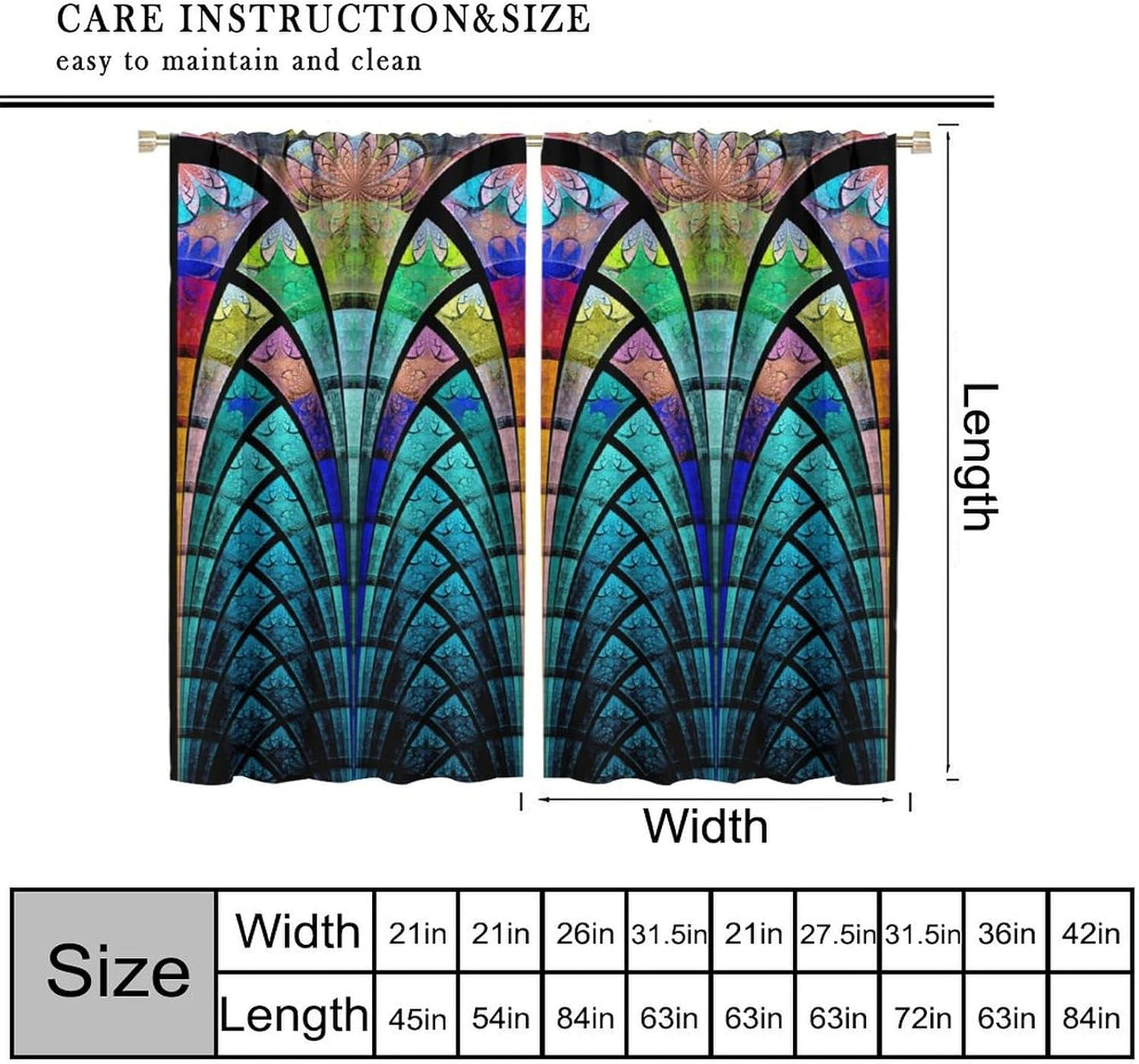 Stained Glass Curtains,Retro Design Style Colorful Abstract Art Home Decor Drapes for Bedroom Living Room Kitchen Window Treatment 2 Panels Set Total Size 52" W X 84" L Inch