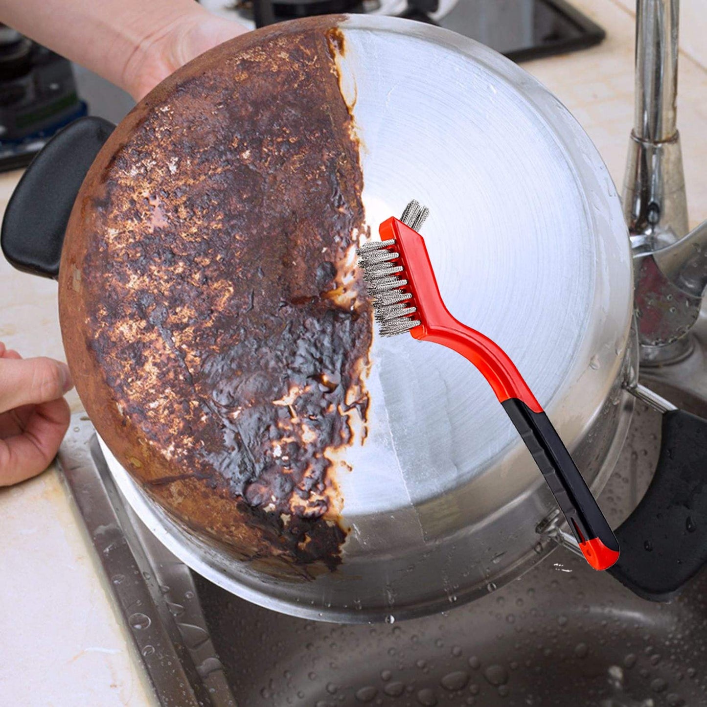 Wire Scratch Brush Set Soft Grip for Rust, Dirt & Paint Scrubbing with Deep Cleaning (24, 24PCS - 10PCS Stainless Steel Wire 10PCS Brass Wire and 4PCS Nylon Wire)