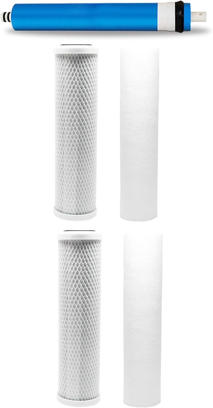 CFS – 5 Pack Replacement Water Filter Set includes Sediment, Carbon Block Cartridges & 100 GPD Membrane Compatible with Hydro Logic Stealth RO100 Models – Removes Bad Taste & Odor