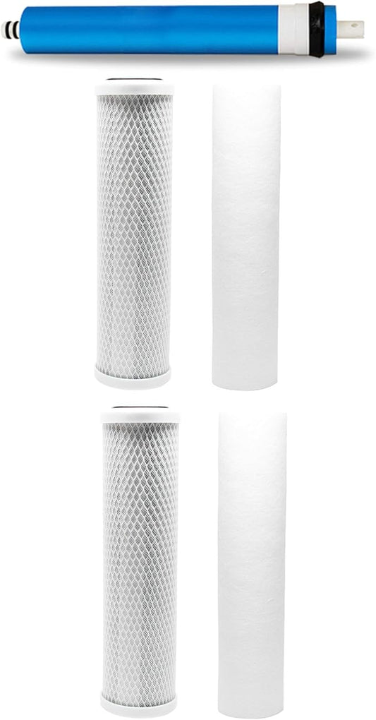 CFS – 5 Pack Replacement Water Filter Set includes Sediment, Carbon Block Cartridges & 100 GPD Membrane Compatible with Hydro Logic Stealth RO100 Models – Removes Bad Taste & Odor