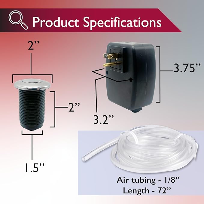 Disposal Air Switch Kit for Garbage Disposal Hands-Free On/Off Control UL Approved Includes 6' Air Tube 1-3/8" Air Button Safe & Convenient for Kitchen No Wiring Needed (Bronze)