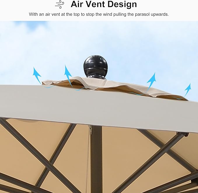 PURPLE LEAF 11.5' x 9' Patio Market Umbrella Outdoor Table Sun Umbrellas with Crank 8 Aluminum Sturdy Ribs for Pool Deck Backyard Beach Beige