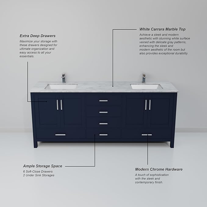 Big Sur 72 in. W X 22 in. D Navy Blue Double Bath Vanity Cabinet Without Countertop