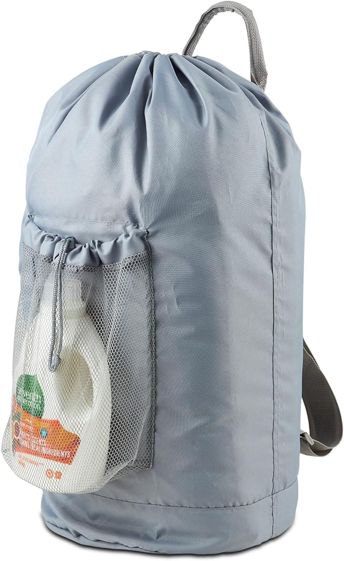 Backpack Laundry Bag, Large Laundry Backpack with Detergent Holder and Adjustable Shoulder Straps for College Travel Dorm Room (Gray)