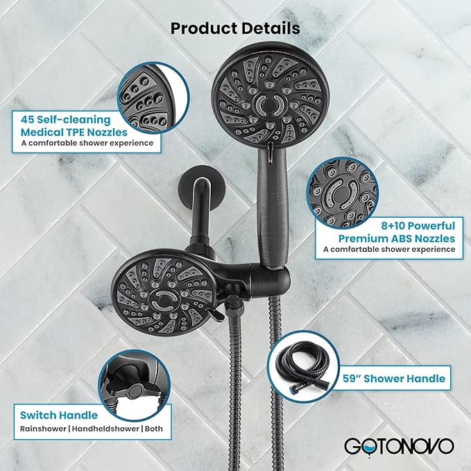 gotonovo Dual 2 in 1 Shower Head Kit High Pressure Combo System Shower Faucet 6 Modes ABS Handheld Spray Shower Trim Kit with Valve Shower Head and Handle Set Oil Rubbed Bronze