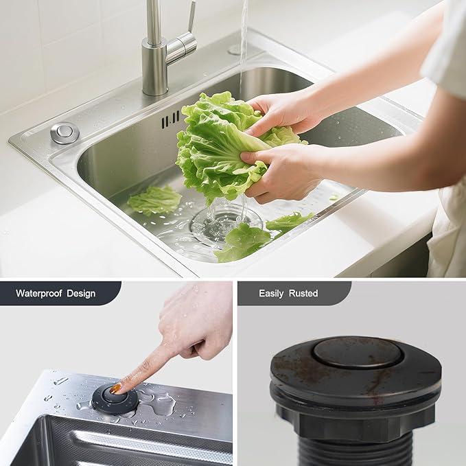 Garbage Disposal Air Switch Kit, Sink Button Food Waste Disposals Part On/Off Air Button Stainless Steel Polished (Matte Black, LONG/3.6")