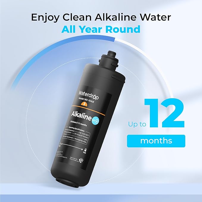 Waterdrop WD-10ALK Under Sink Water Filter, Replacement for Waterdrop TSB-ALK 8 Layer High Capacity Alkaline Under Sink Water Filtration System