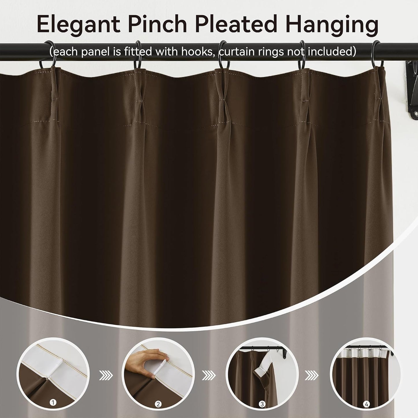 KangBang Brown Pinch Pleated Blackout Curtains 120 Inches Long for Hall Windows, Sound Dampening Light Blocking Soft & Vertical Window Panels Ceiling to Floor for Villa 2 Panels, 40Wx120L