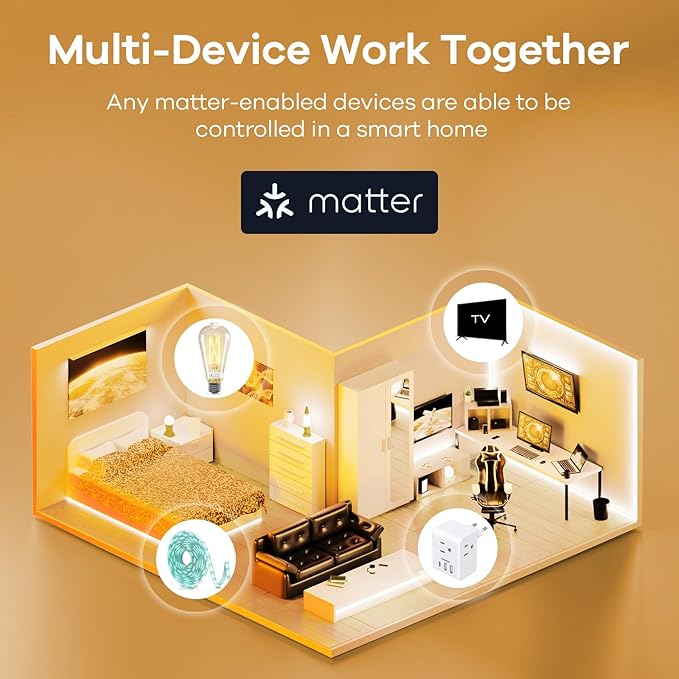 Linkind Matter Smart Light Bulb, ST19 (ST58) Smart Edison Bulbs, 2700K-6500K E26 LED Bulb 8W 60W, 800LM Edison Light Bulb, Work with Alexa, Google Home, Apple Home, SmartThings, 2.4GHz WiFi, 4-Pack