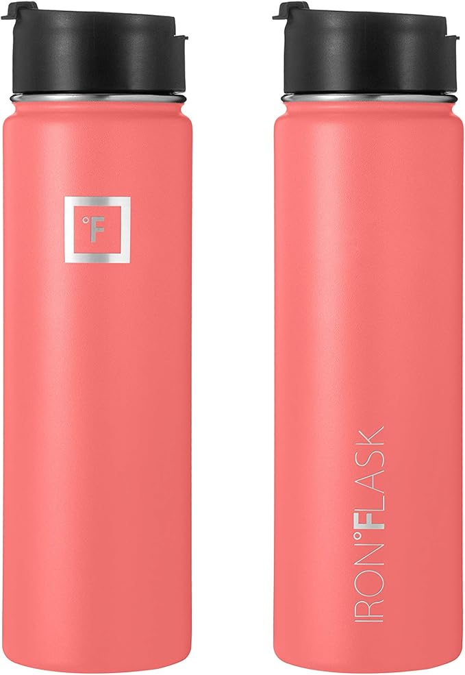 Iron Flask Sports Water Bottle - 22 Oz, 3 Lids (Straw Lid), Vacuum Insulated Stainless Steel, Hot Cold, Modern Double Walled, Simple Thermo Mug, Hydro Metal Canteen (Peach)