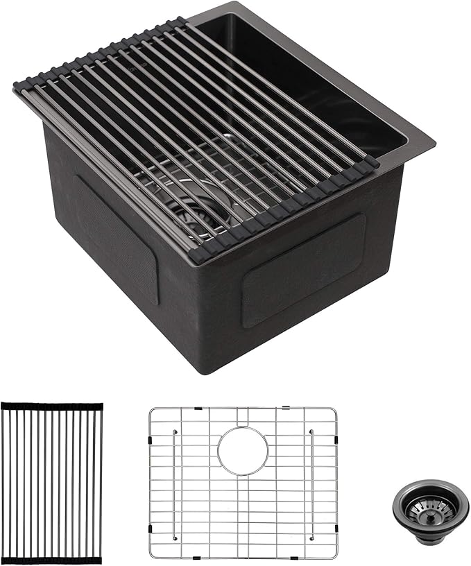 Lordear Black Bar Sink Undermount 15x17 inch Kitchen Sinks 16 Gauge Deep Single Bowl Stainless Steel Sink Basin Handmade
