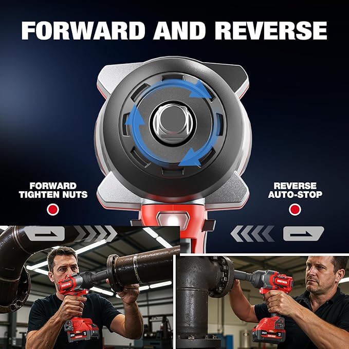 Cordless Impact Wrench, 900Ft-lbs (1200N.m) 1/2" Brushless Impact Gun, 20V High Torque Power Impact Driver, 2x4.0Ah Batteries,Brushless Motor 2400 RPM Variable Speeds for Family Car/Pickup Truck/Mower