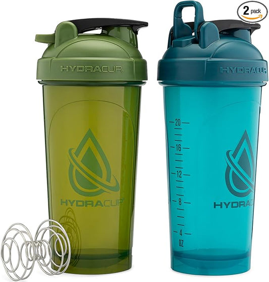 Hydra Cup ProFlow [2 Pack] 28 oz Shaker Bottles for Protein Shakes, Shaker Cups with Ball Blender Whisk, Shaker Bottle with Handle, Travel To Go, BPA Free (Teal,Green)