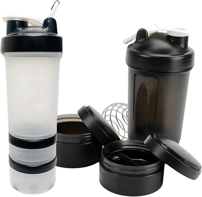 Protein Shaker Bottle with Storage Compartments | Pre-Workout, Protein, Supplements | 16.9 oz (500 ml) [Clear]