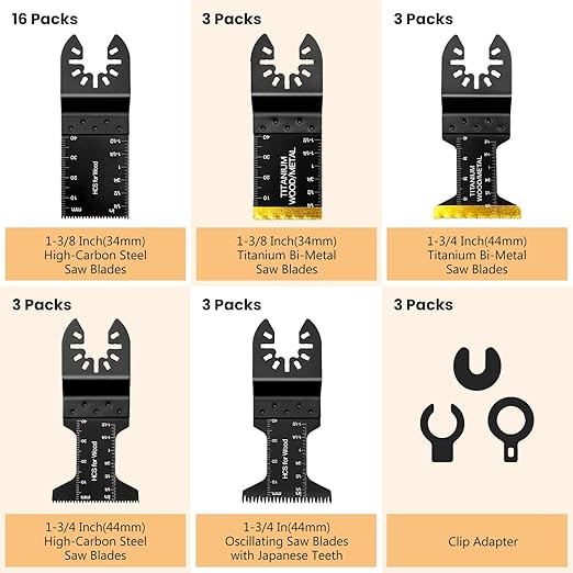 31 PCS Multi Tool Blade Kits, Professional Titanium Oscillating Tool Blades for Metal, Wood, Plastic, Quick Release Oscillating Saw Blades Compatible with Dewalt Milwaukee Ryobi Rockwell Fein