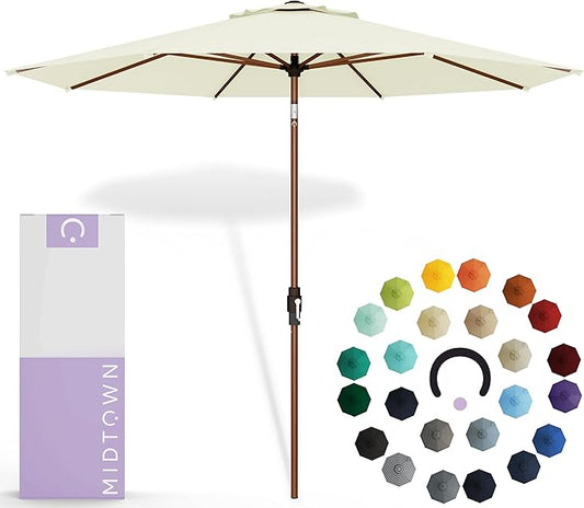 Midtown Umbrellas Sunbrella Umbrella Outdoor Patio Umbrella 2-8 Feet in Canvas Natural Acrylic Fabric - Auto-Tilt Aluminum Frame For Backyard Umbrella, Deck Umbrella & Porch Umbrella - Wooden Pole