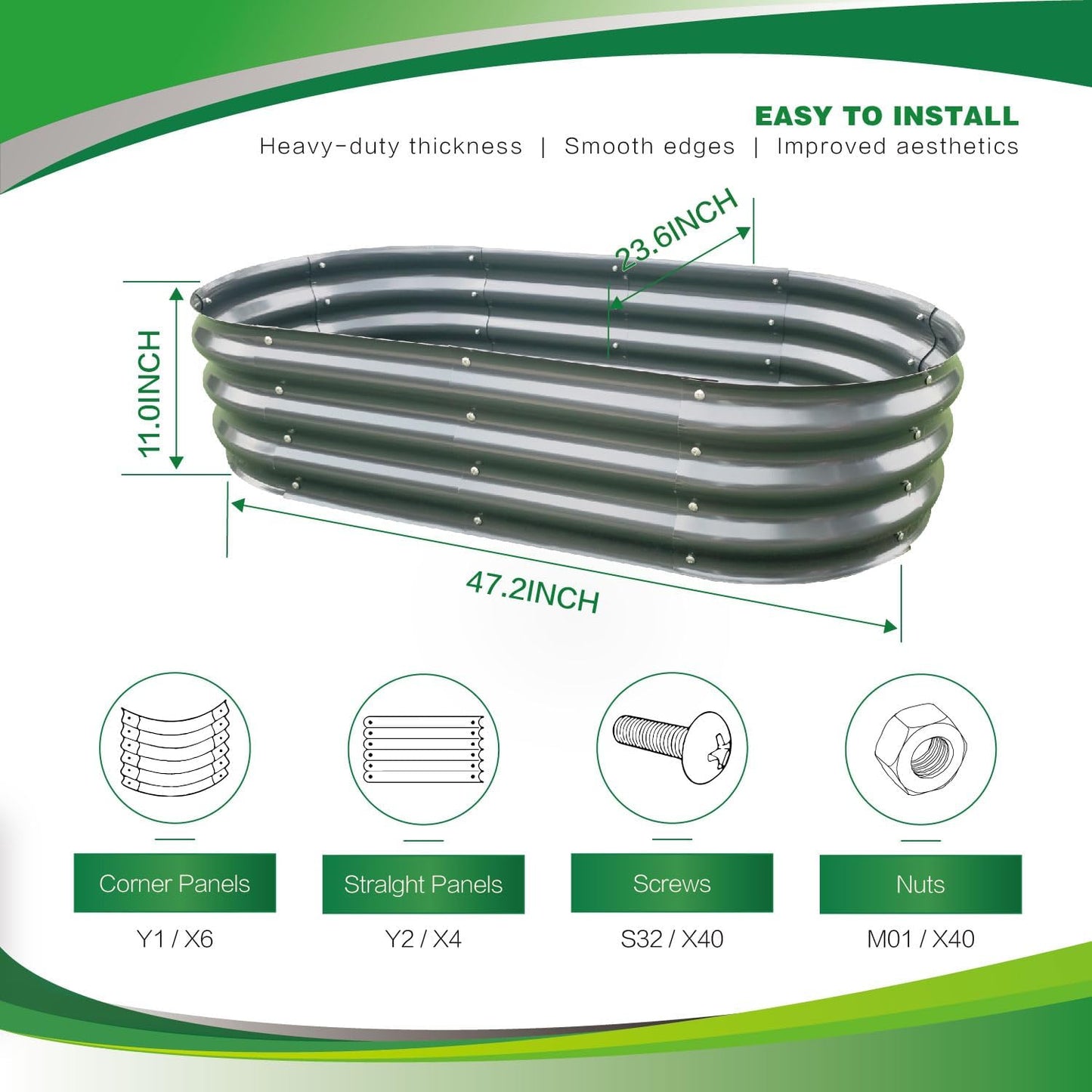 Gardmax Galvanized Raised Garden Bed, Lightweight Planter Boxes Outdoor with Easy Assembly, Large Garden Bed for Vegetables, Fruits, Flower Dark Grey