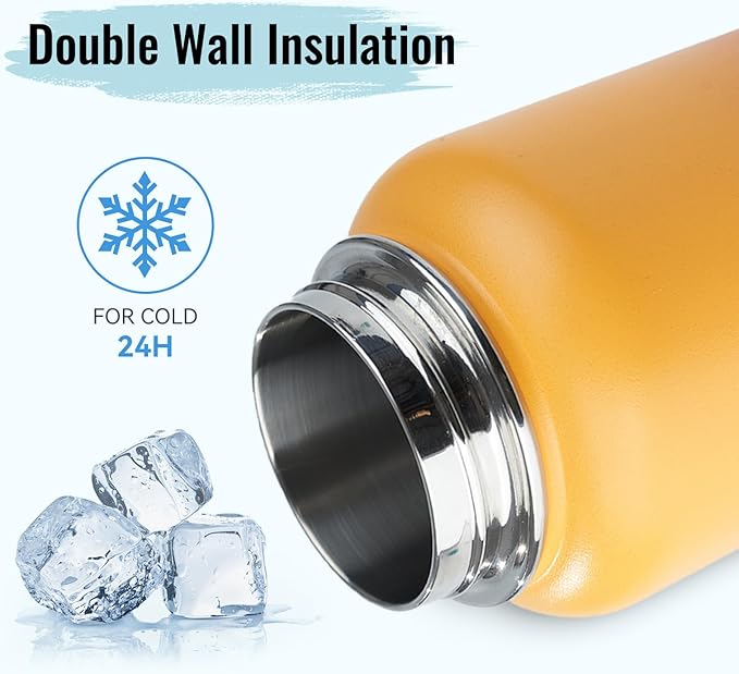 Stainless Steel Water bottle with Straw & Wide Mouth Lid, Wide Rotating Handle, 40oz Double Wall Vacuum Insulated Water Bottle Leak Proof, BPA Free, Keep Cold and Hot, 40oz, Yellow Gradient