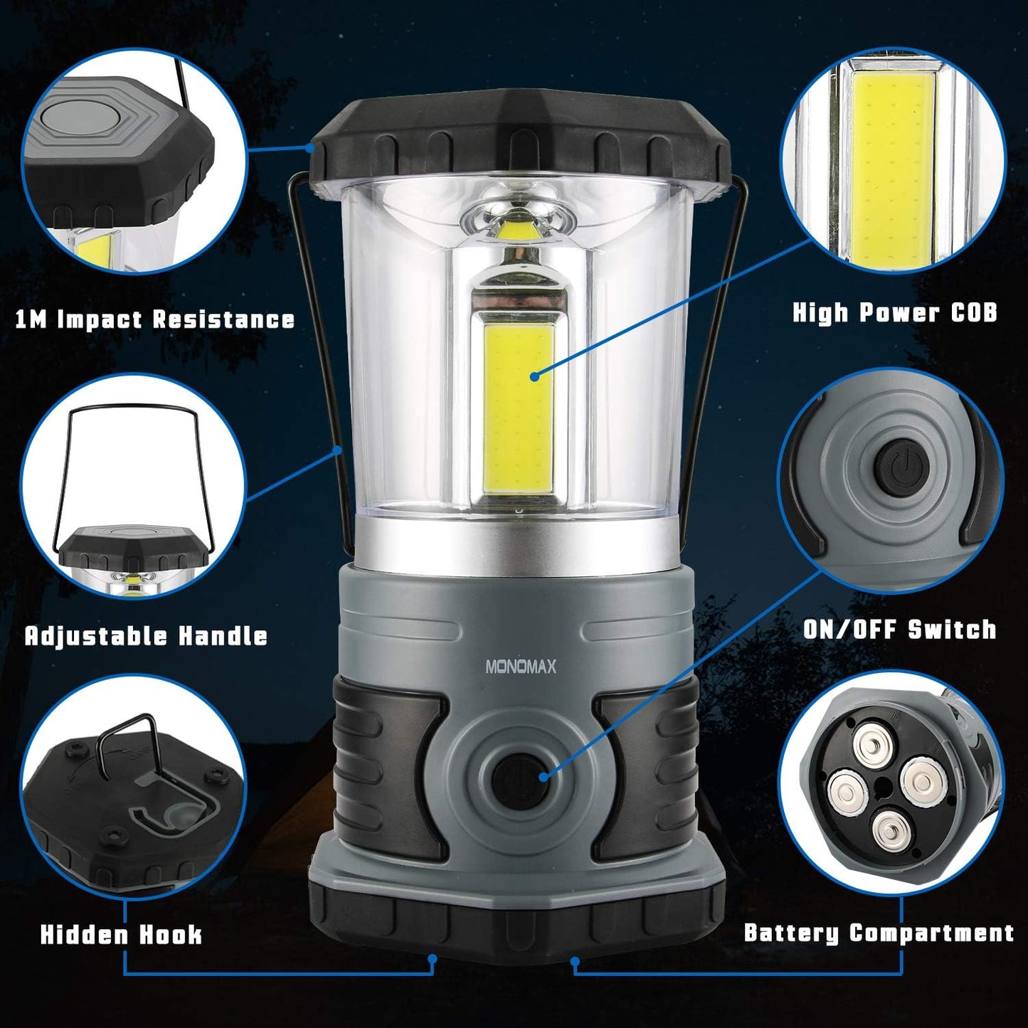LED Camping Lantern, 1500 LM Lanterns for Power Outages with 4 D Batteries Included, Battery Powered Lantern Flashlight with 4 Light Modes, Weatherproof Tent Light for Storms and Hurricanes
