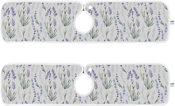 Kitchen Faucet Absorbent Mat,Lavender Flower Water Splash Guard for Sink, Faucet Drip Catcher Thicken Sponge Microfiber Faucet Water Catcher Mat Sink Absorbent Mat for Kitchen 23x5in 2 Pack