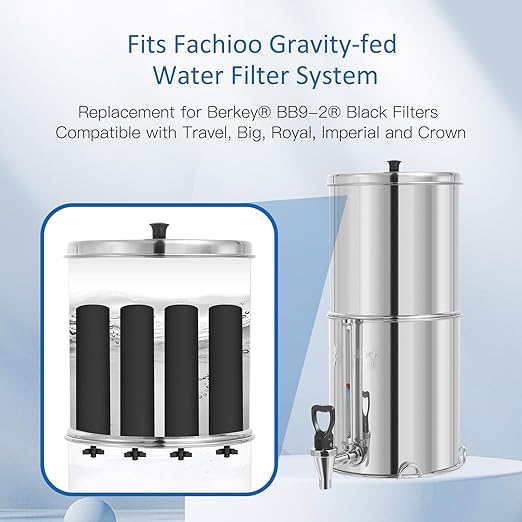 NSF/ANSI 42&372 Certified Water Filter, Replacement for BB9®-2 Black Activated Carbon Filters, Gravity Water Filter System, Black Purification Elements, Pack of 4