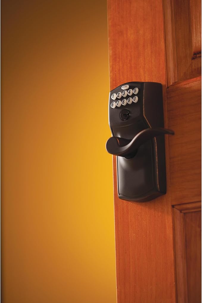 SCHLAGE FE595 CAM 716 ACC Camelot Keypad Entry with Flex-Lock and Accent Levers, Aged Bronze