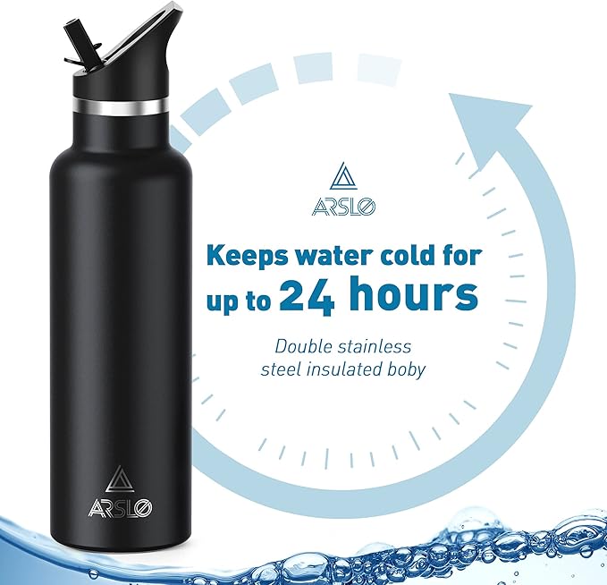 Stainless Steel Double Wall Water Bottles 32oz, Vacuum Insulated Bottle With Straw Lid, Insulated Water Bottle Keeps Water Cold for 24 Hours, Hot for 12 Hours, Hiking, Sports