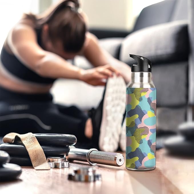 Dot Camouflage Stainless Steel Sports Water Bottle with Straw, 20 oz Vacuum Insulated Cup, Keeps Hot Cold Canteen Water Bottles For Cycling Travel Hiking