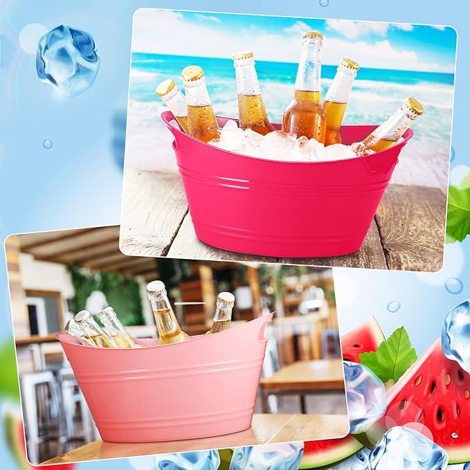 6 Pieces Ice Buckets Bulk, Plastic Ice Buckets with Handles, Oval Storage Tub, Large Capacity Ice Drink Bucket for Party Bar Wine Beer Champagne Beverage Bottle Cooler (Fresh Color,4.5 Liter)